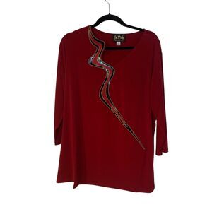 Bob Mackie Womens Wine Red Wearable Art Tunic Top 1X Abstract Design Party